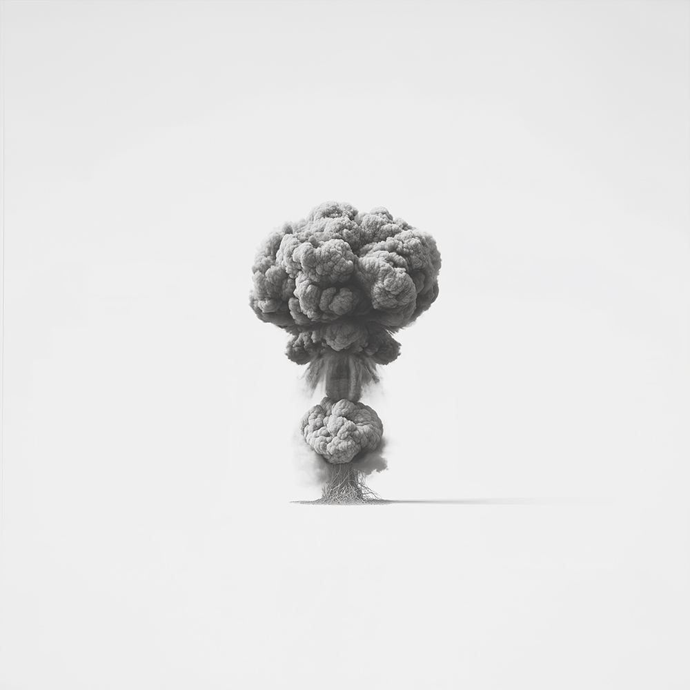 Ein schwarz weiß Foto von einer Explosion.